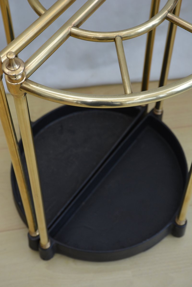 Pair of Early 20th Century Brass Umbrella Stands, Demi Lune Design - Image 6